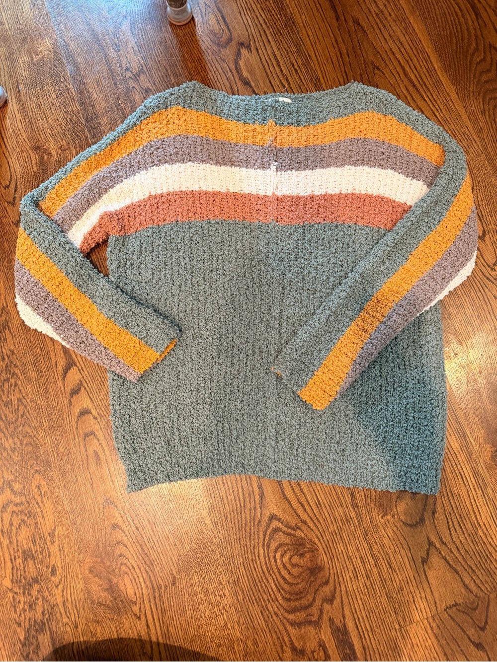 Cozy Striped Popcorn Knit Sweater - Sage with Mustard & Cream Stripes